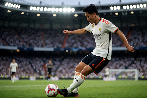 皇家马德里球员在比赛中射门瞬间